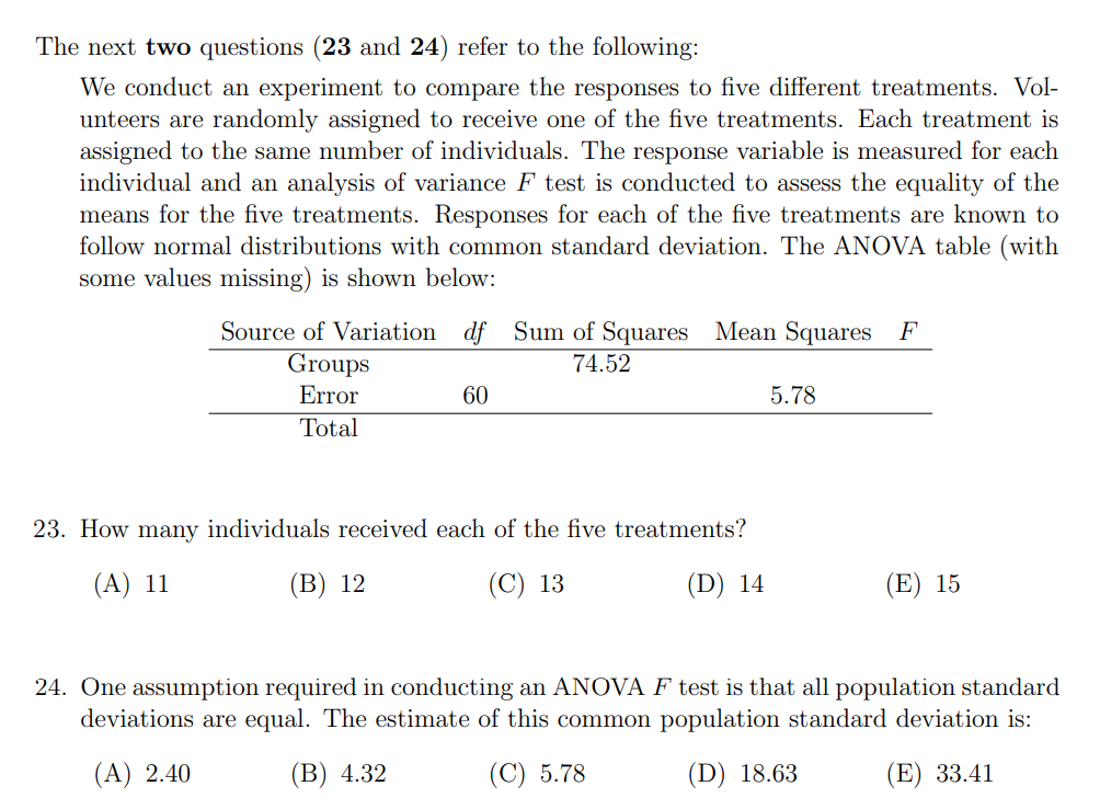 Solved The next two questions (23 and 24) refer to the | Chegg.com