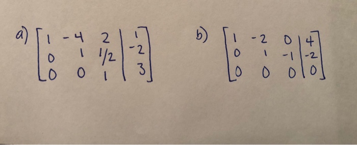 Solved For each of the augmented matrices, determine if the | Chegg.com
