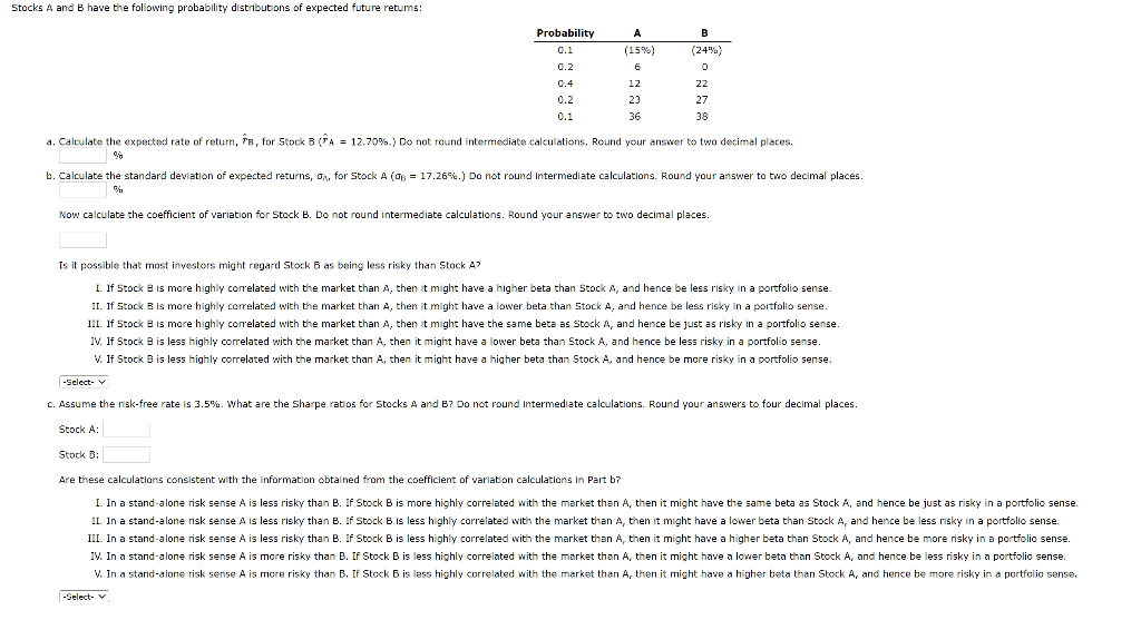 Solved Stocks A And B Have The Following Probability | Chegg.com