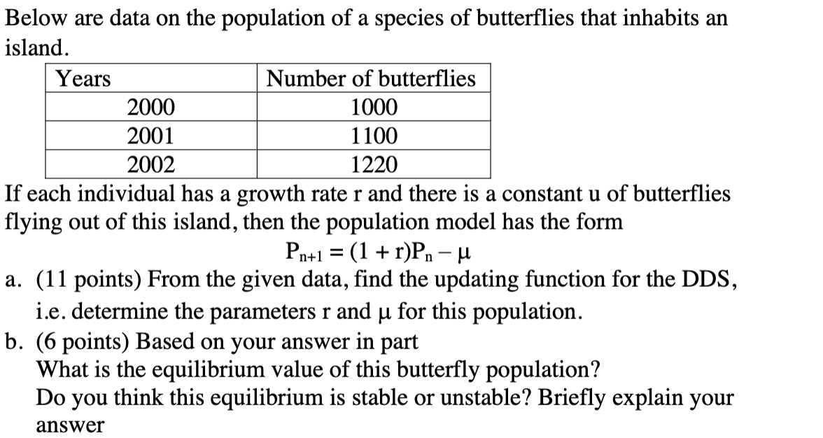 Solved Below Are Data On The Population Of A Species Of | Chegg.com