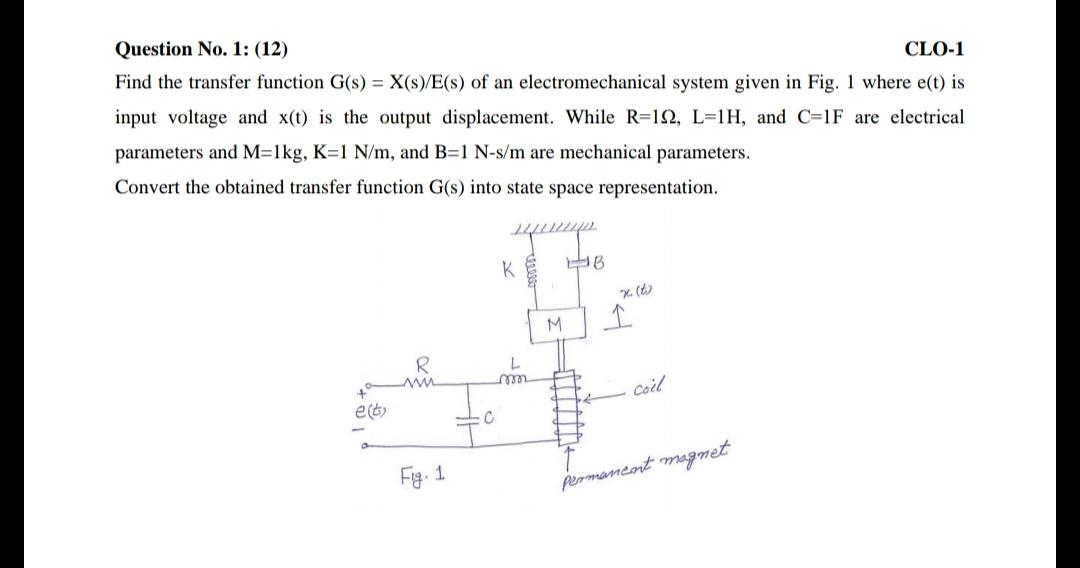 Solved Question No 1 12 Cl0 1 Find The Transfer Funct Chegg Com