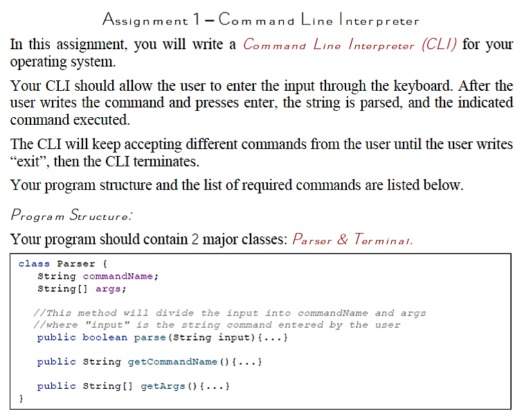 Assignment 1 - Command Line Interpreter In this | Chegg.com