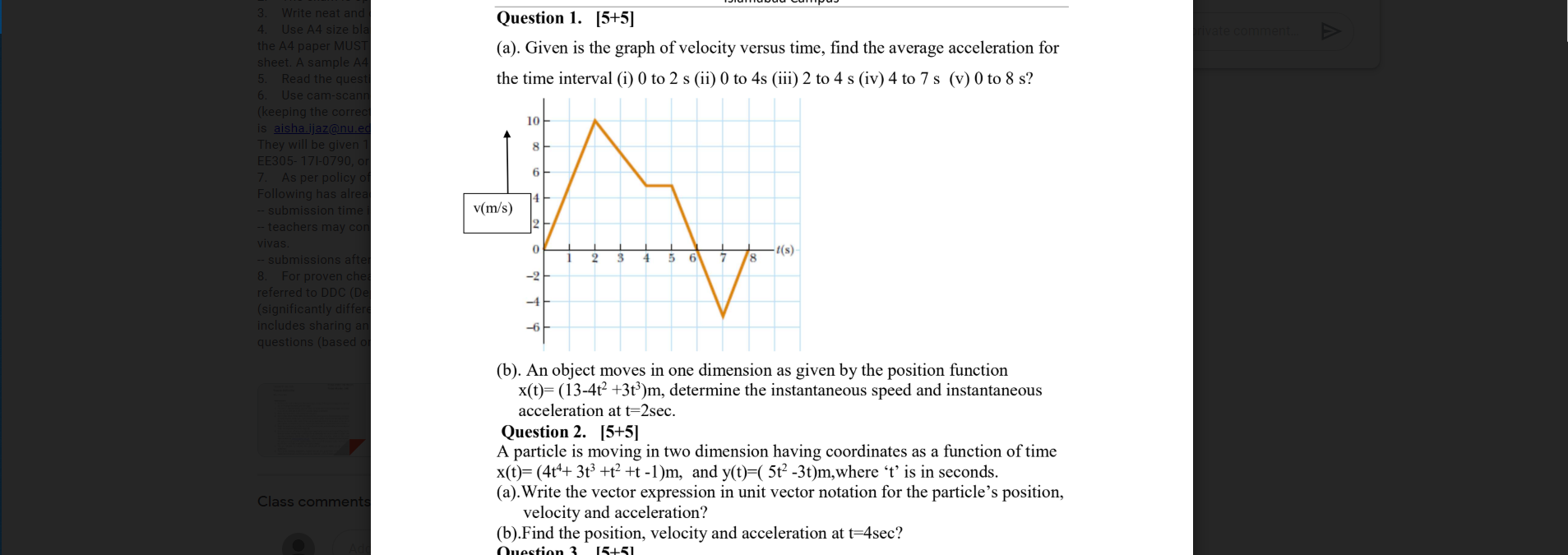 Solved Question 1. [5+5] (a). Given is the graph of velocity | Chegg.com