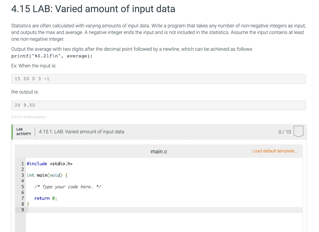 Solved 4.15 LAB: Varied amount of input data Statistics are | Chegg.com