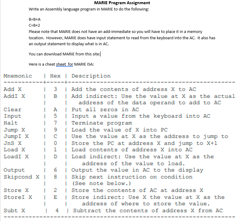 Solved Marie Program Assignment Write An Assembly Language