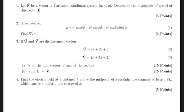 1 Let E Be A Vector In Cartesian Coordinate System Chegg Com