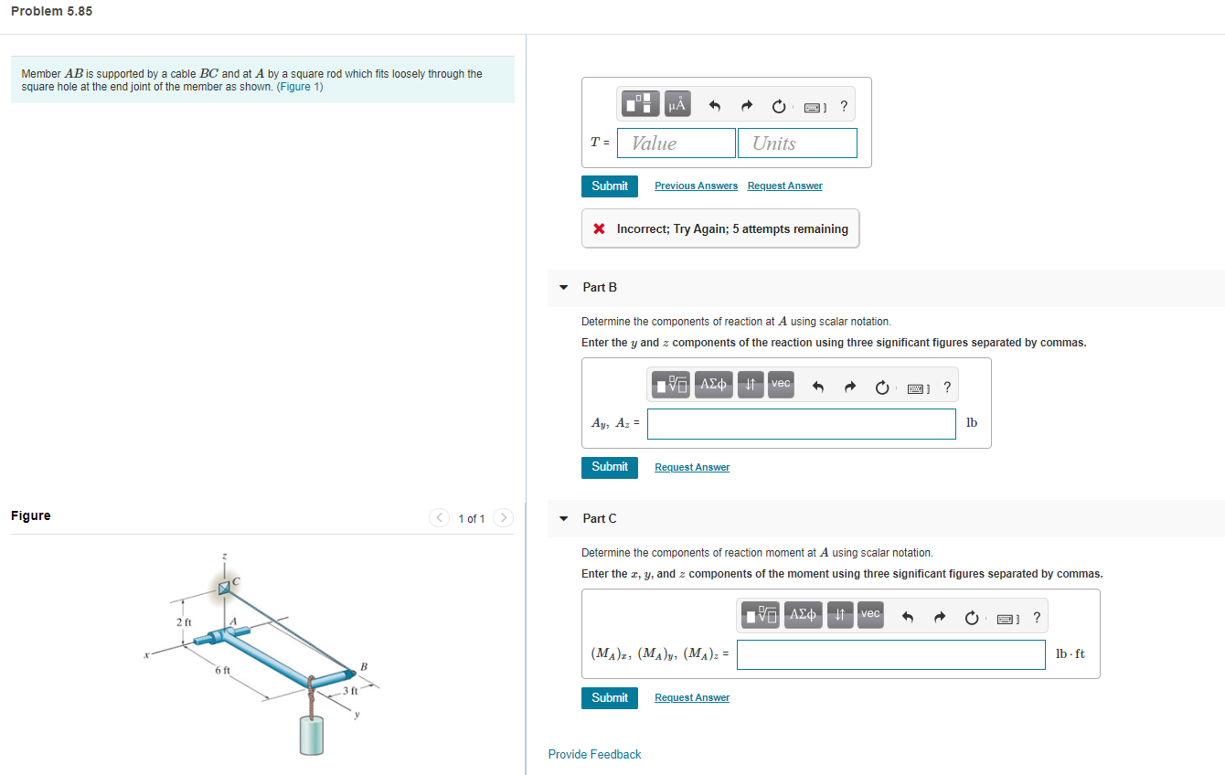 Solved Problem 5.85 Member AB Is Supported By A Cable BC And | Chegg.com