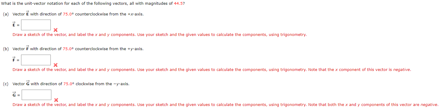Solved (a) Vector E with direction of 75.0∘ counterclockwise
