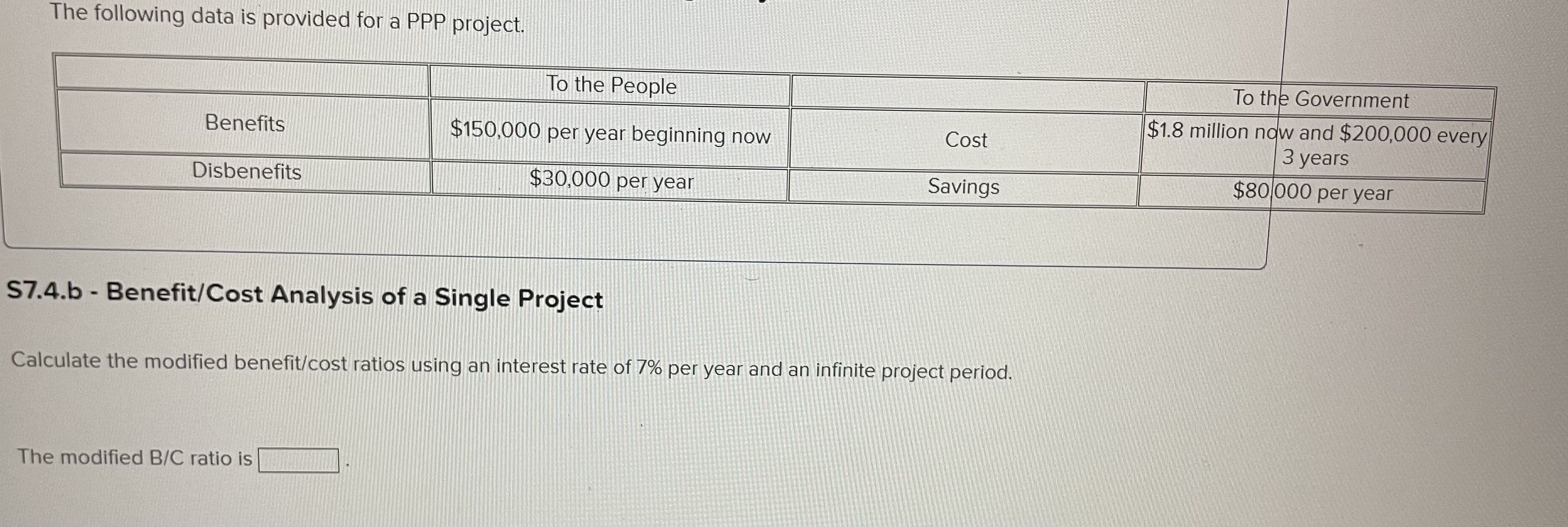 Solved S7.4.b - Benefit/Cost Analysis Of A Single Project | Chegg.com