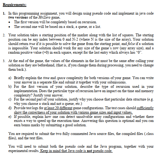 Solved REQUIREMENTS: (JAVA language) 1) i need ony the | Chegg.com