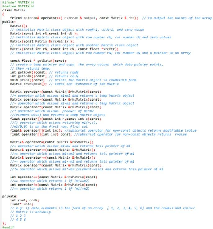 Solved lifndef MATRIX_M define MATRIX_M class Matrix { | Chegg.com