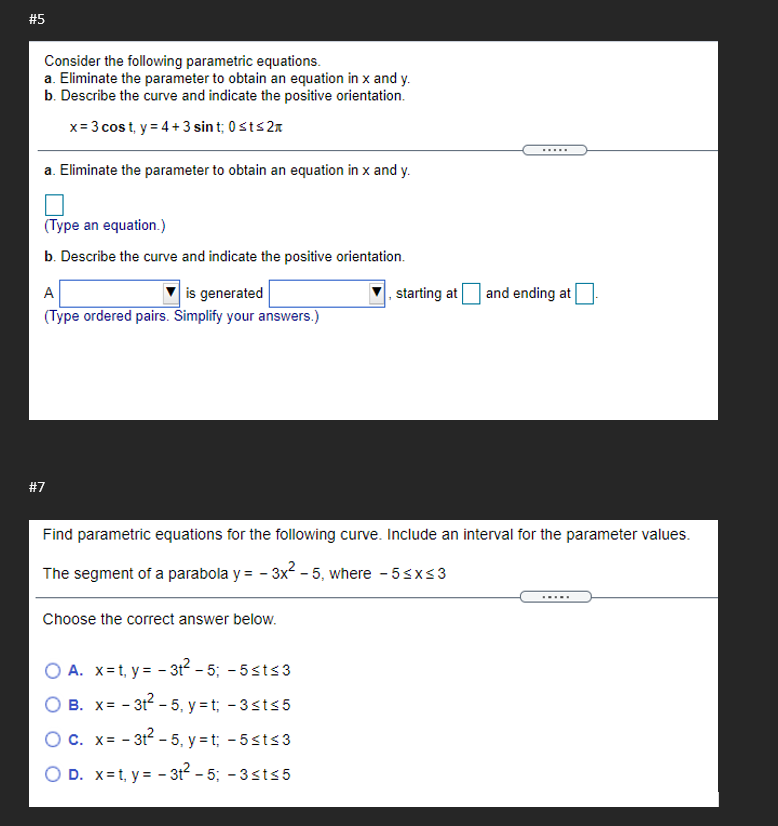 Solved #5 Consider the following parametric equations. a. | Chegg.com