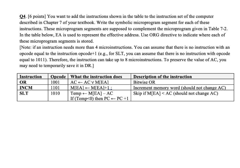 Solved Q4. [6 points] You want to add the instructions shown