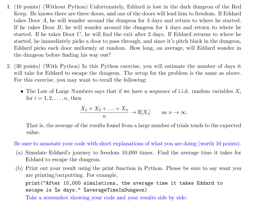 Edfinity Python Problem Extra Parts Solved 1. (10 points) (Without Python) Unfortunately, Eddard | Chegg.com