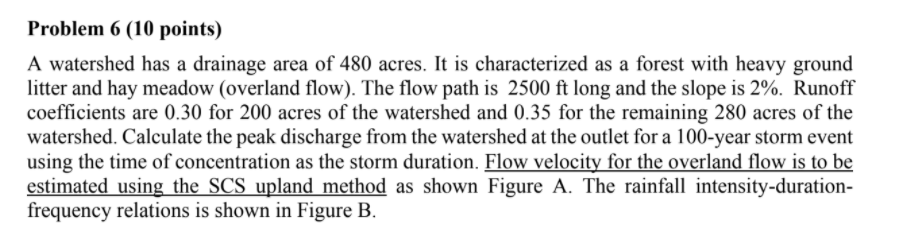 Solved Problem 6 (10 points) A watershed has a drainage area | Chegg.com