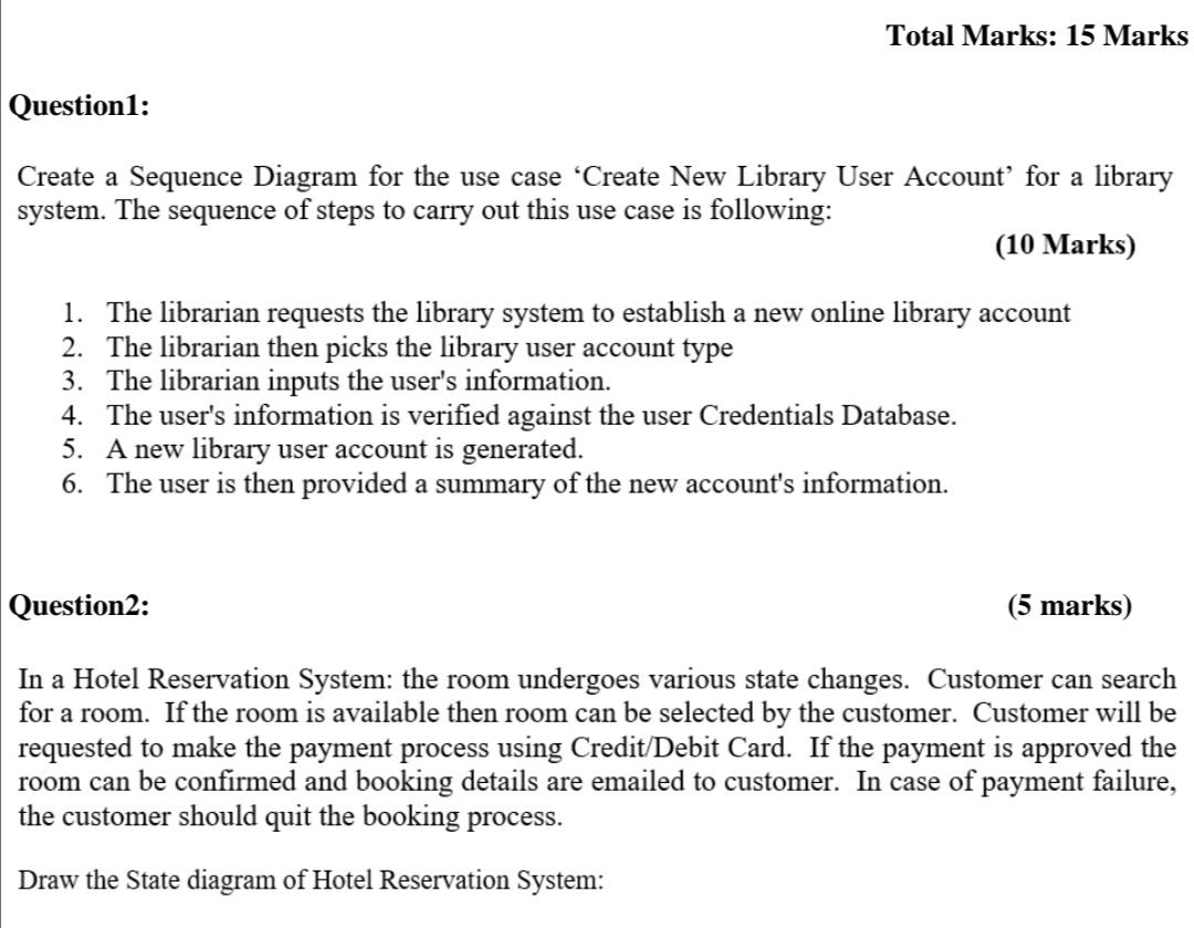 Solved Total Marks: 15 Marks Question1: Create a Sequence | Chegg.com