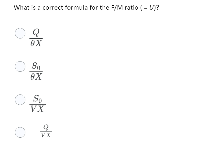 Solved What Is A Correct Formula For The F M Ratio U Chegg Com