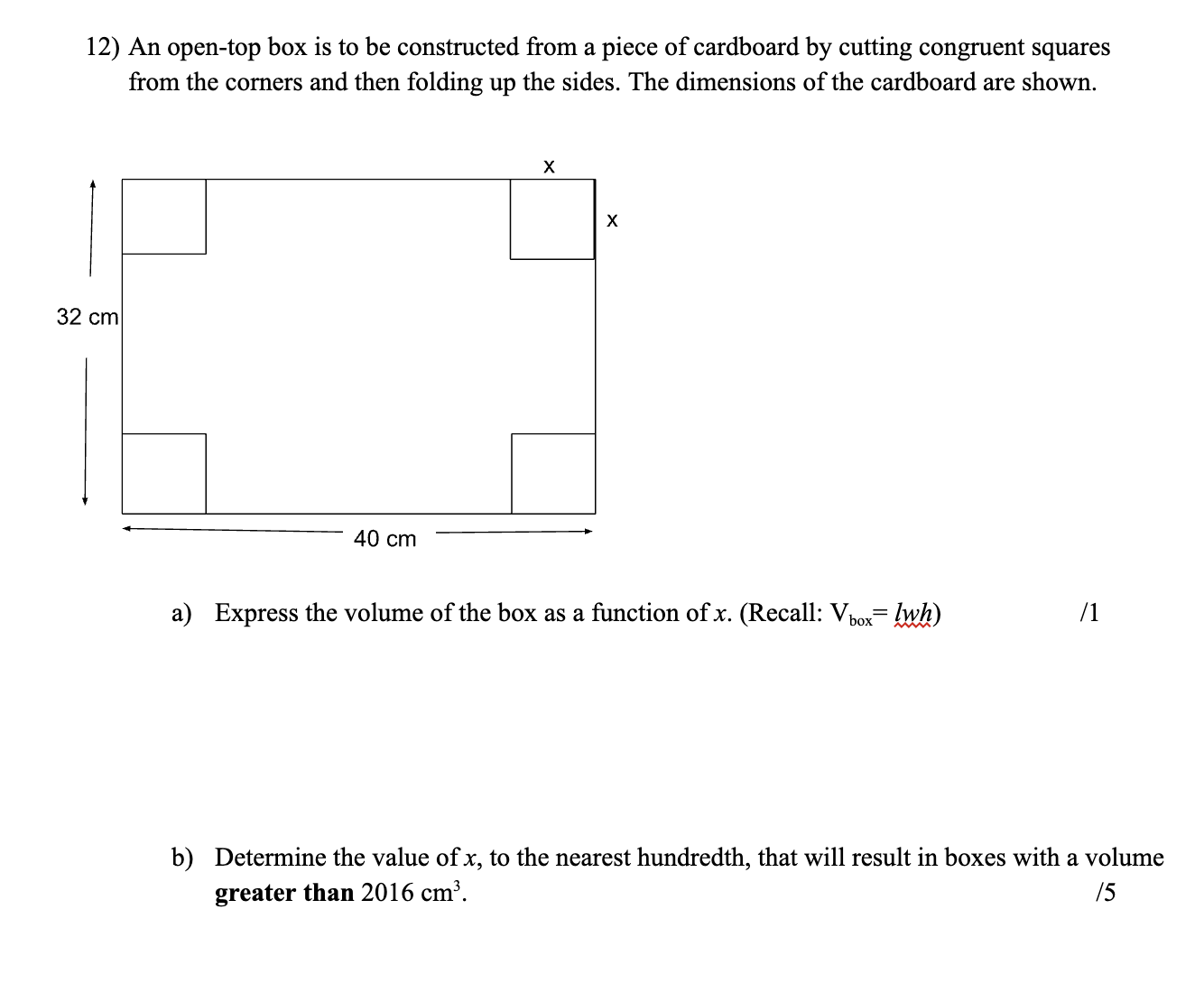 Solved An open-top box is to be constructed from a piece of | Chegg.com