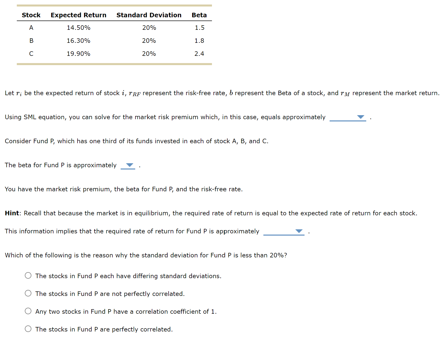 Solved Let Ri Be The Expected Return Of Stock I,rRF | Chegg.com