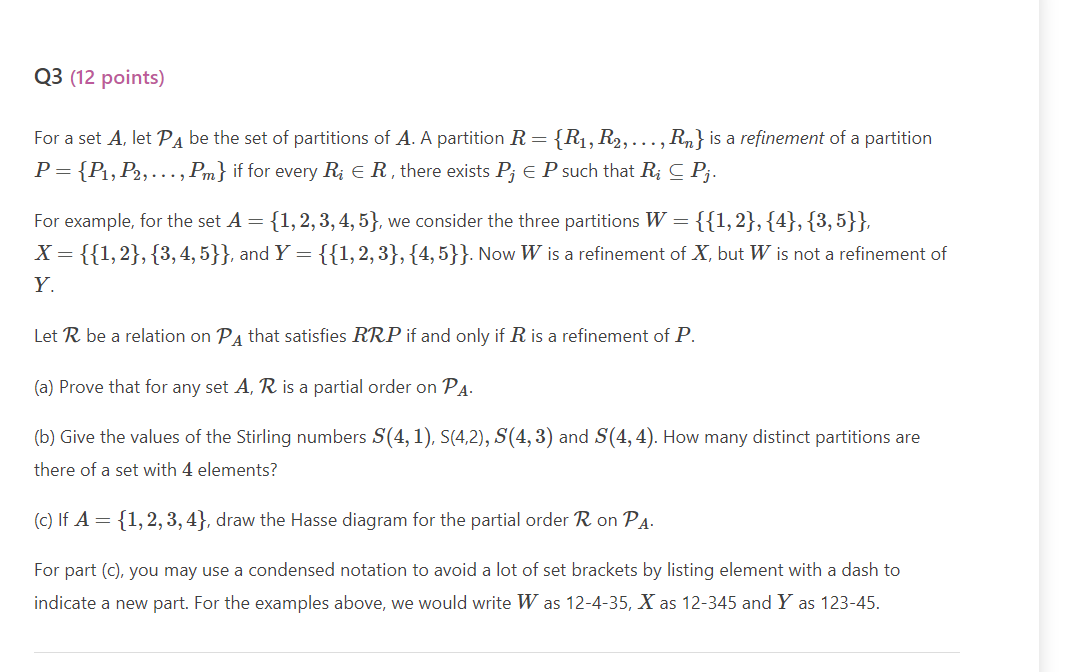 Solved Q3 (12 points) For a set A, let P A be the set of | Chegg.com