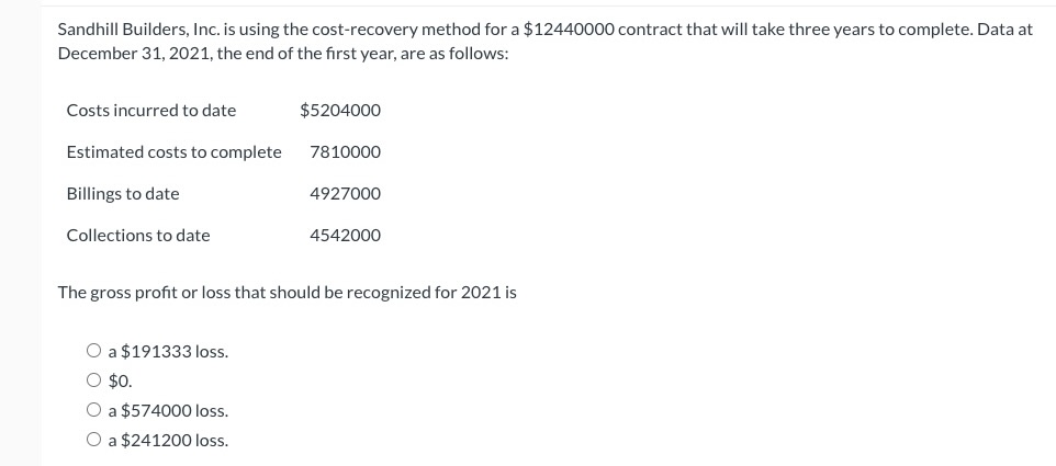 Solved Sandhill Builders, Inc. is using the cost-recovery | Chegg.com