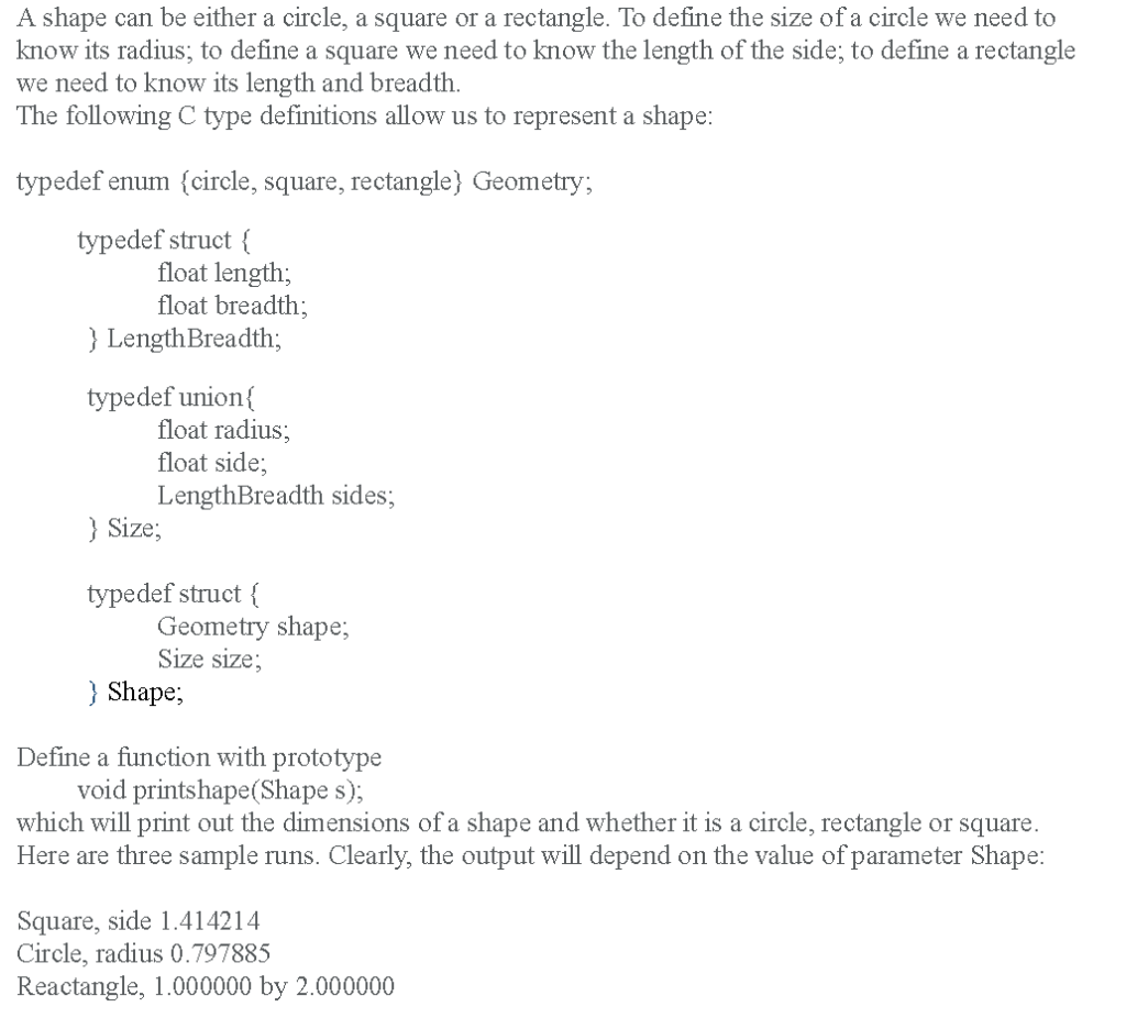 Solved A shape can be either a circle, a square or a | Chegg.com