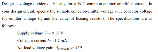 Solved A single-stage BJT amplifier circuit is shown in | Chegg.com