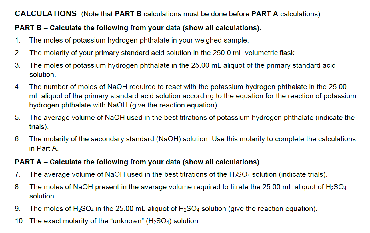 Solved Part A Titration of Sulphuric Acid