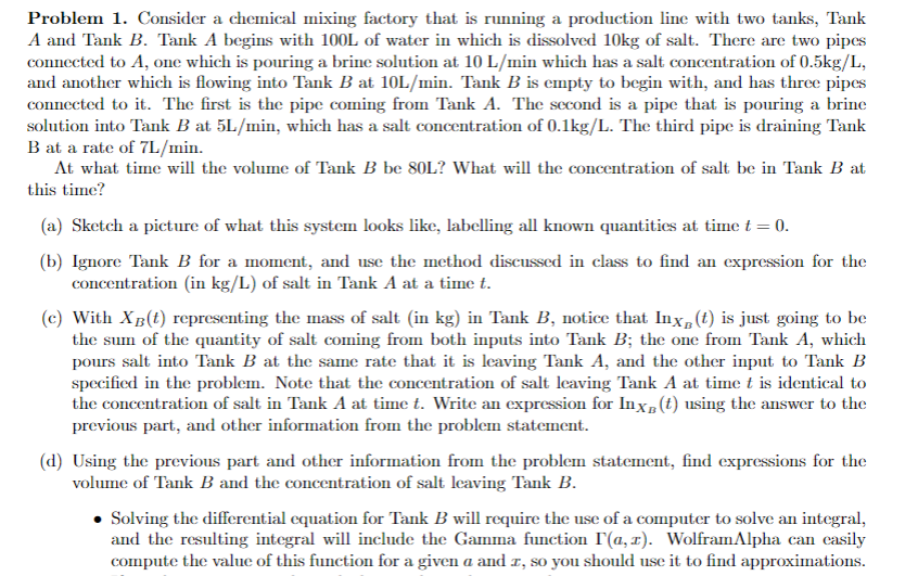 Solved Problem 1. Consider a chemical mixing factory that is | Chegg.com