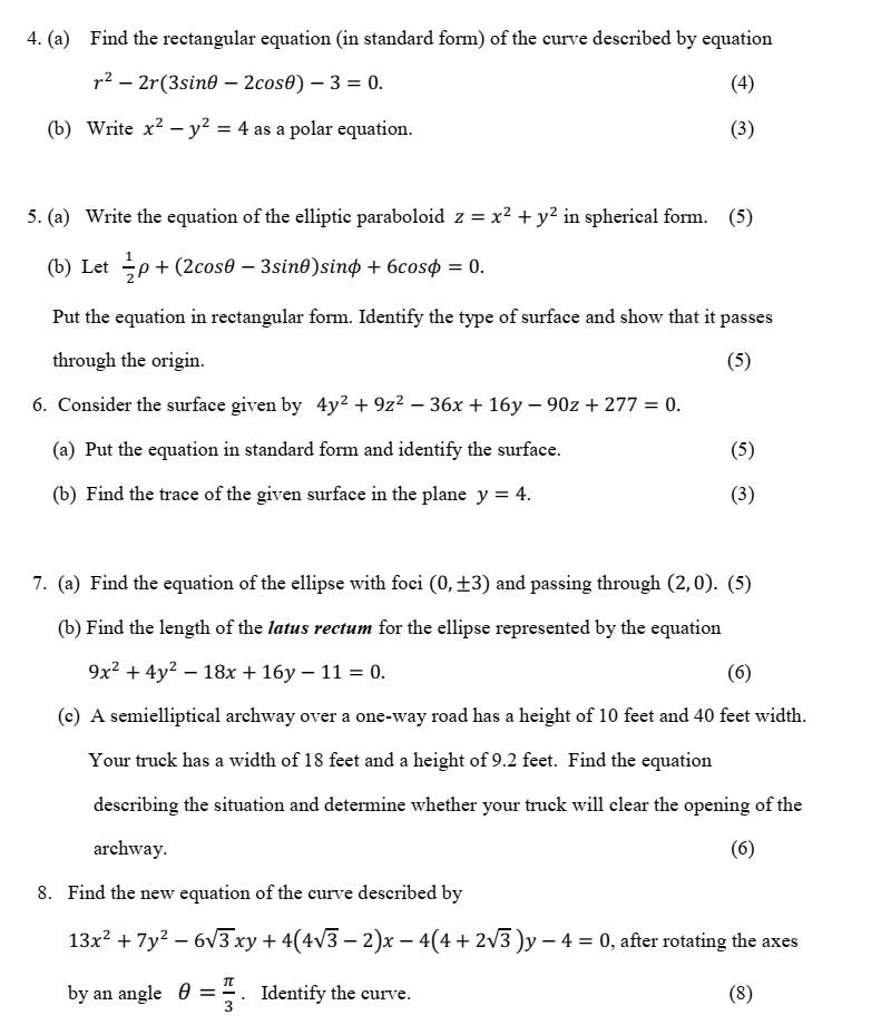 Solved 4. (a) Find the rectangular equation (in standard | Chegg.com