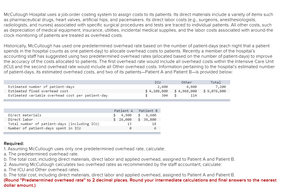 Mccullough Hospital Uses A Job-order Costing System Solved: McCullough Hospital Uses A Job-order Costing Syste... | Chegg.com