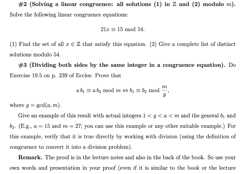 Solved 2 Solving A Linear Congruence All Solutions 1 In 3521