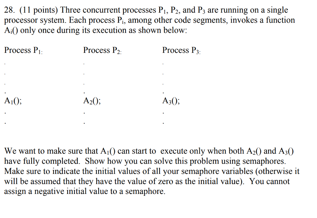 28. (11 points) Three concurrent processes Pi, P2, | Chegg.com