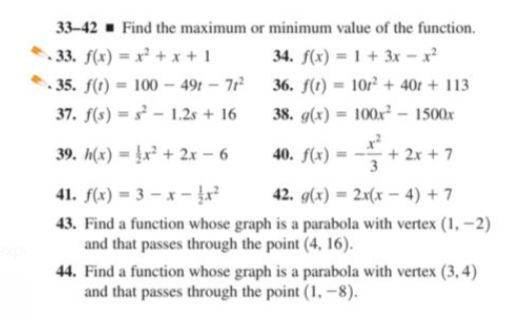 Solved 33-42 - Find the maximum or minimum value of the | Chegg.com