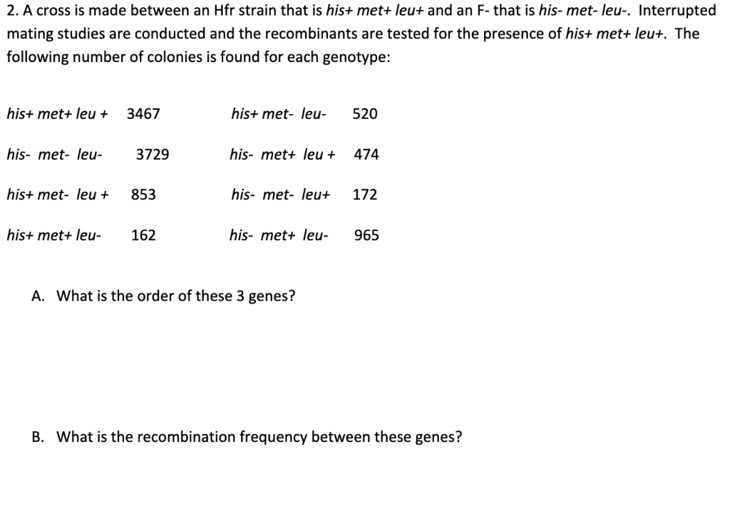 Solved 2. A cross is made between an Hfr strain that is his+ | Chegg.com