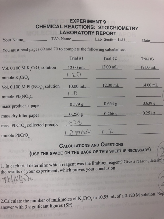 Solved EXPERIMENT 9 CHEMICAL REACTIONS STOICHIOMETRY
