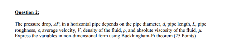 Solved Question 2: The pressure drop, AP, in a horizontal | Chegg.com
