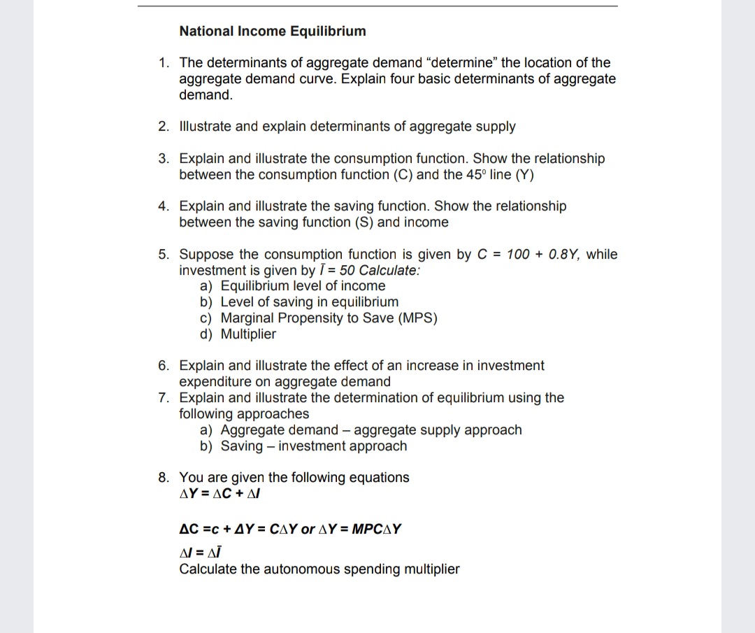 Solved National Income Equilibrium 1. The determinants of | Chegg.com