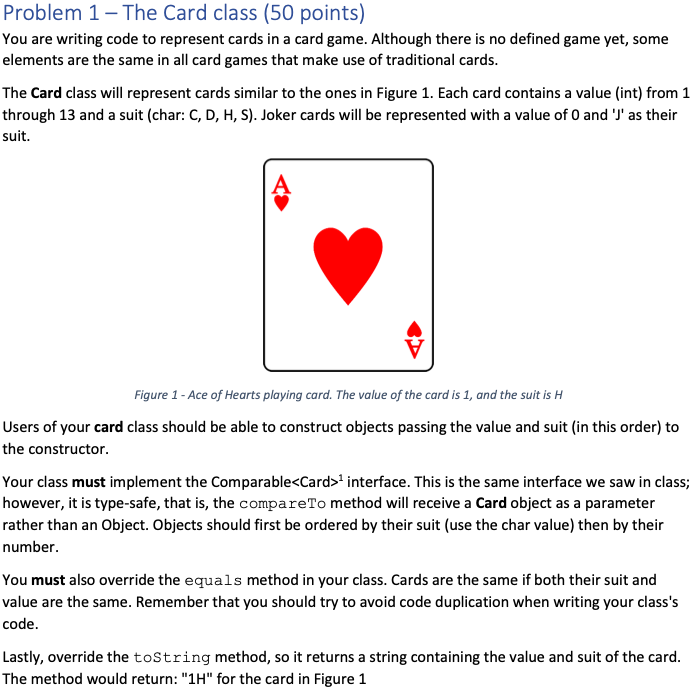 Problem 1 The Card Class 50 Points You Are Chegg Com
