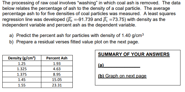 Solved The Processing Of Raw Coal Involves "washing" In | Chegg.com