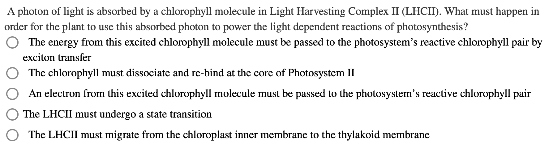 Solved A photon of light is absorbed by a chlorophyll | Chegg.com