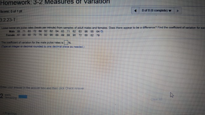 Solved Homework: 3-2 Measures of Variation Score: 0 of 1 pt | Chegg.com