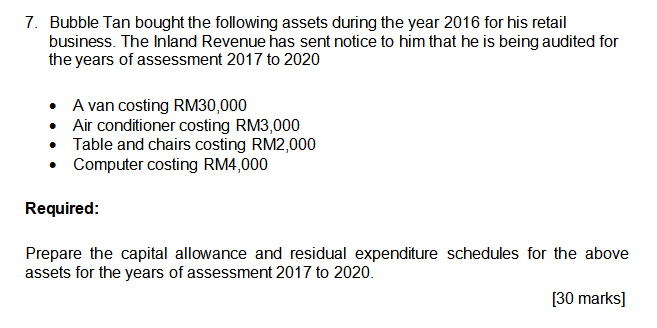 Solved 7. Bubble Tan bought the following assets during the 