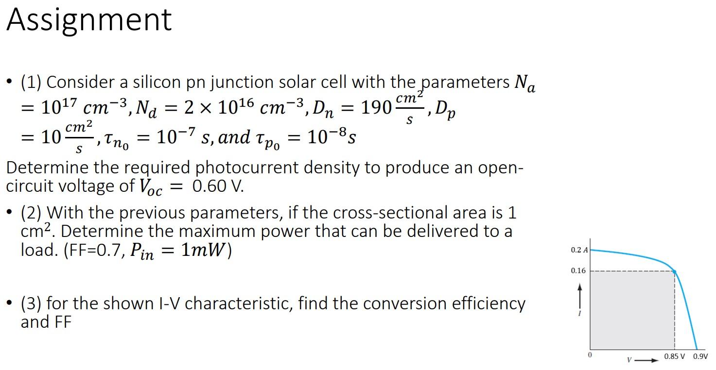 Solved Assignment - (1) Consider a silicon pn junction solar | Chegg.com