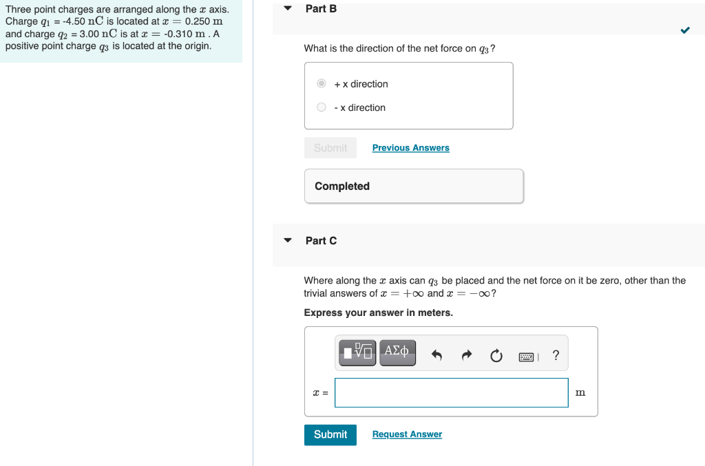 Solved Part B Three Point Charges Are Arranged Along The R | Chegg.com