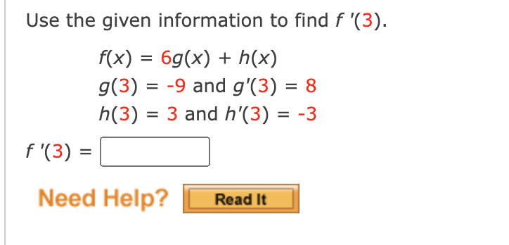 Solved = Use The Given Information To Find F '(3). F(x) = | Chegg.com