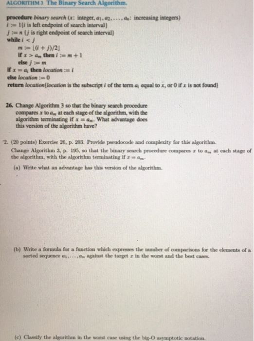 Solved ALCORITHM3 The Binary Search Algorithm. procedure | Chegg.com