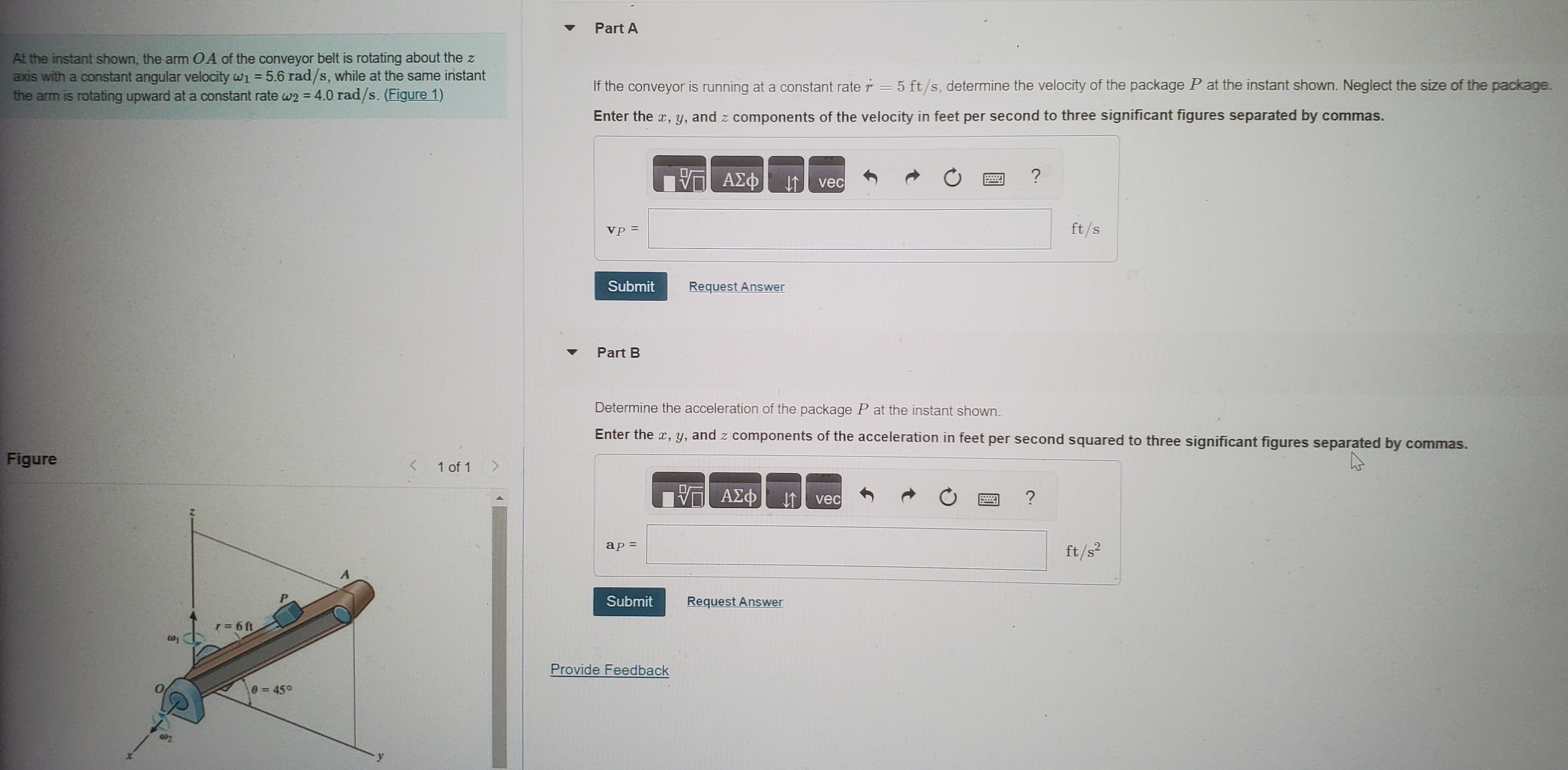 Solved At the instant shown, the arm OA of the conveyor belt