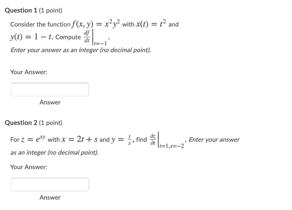 Solved Question 1 (1 point) Consider the function f(x, y) = | Chegg.com
