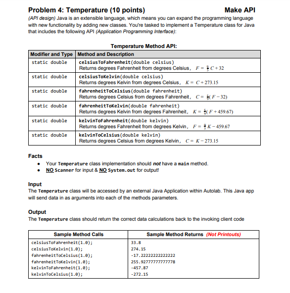 Solved Problem 4: Temperature (10 points) Make API (API | Chegg.com